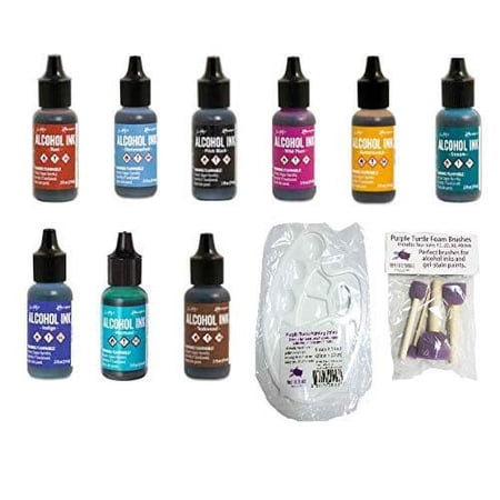 Ranger Tim Holtz Ink Bundle - Set of 9 Alcohol Inks with Bonus PTP Mixing Tray and Foam Paint Dobbers (Bold Collection - Miners Lantern, Nature Walk, Mariner)