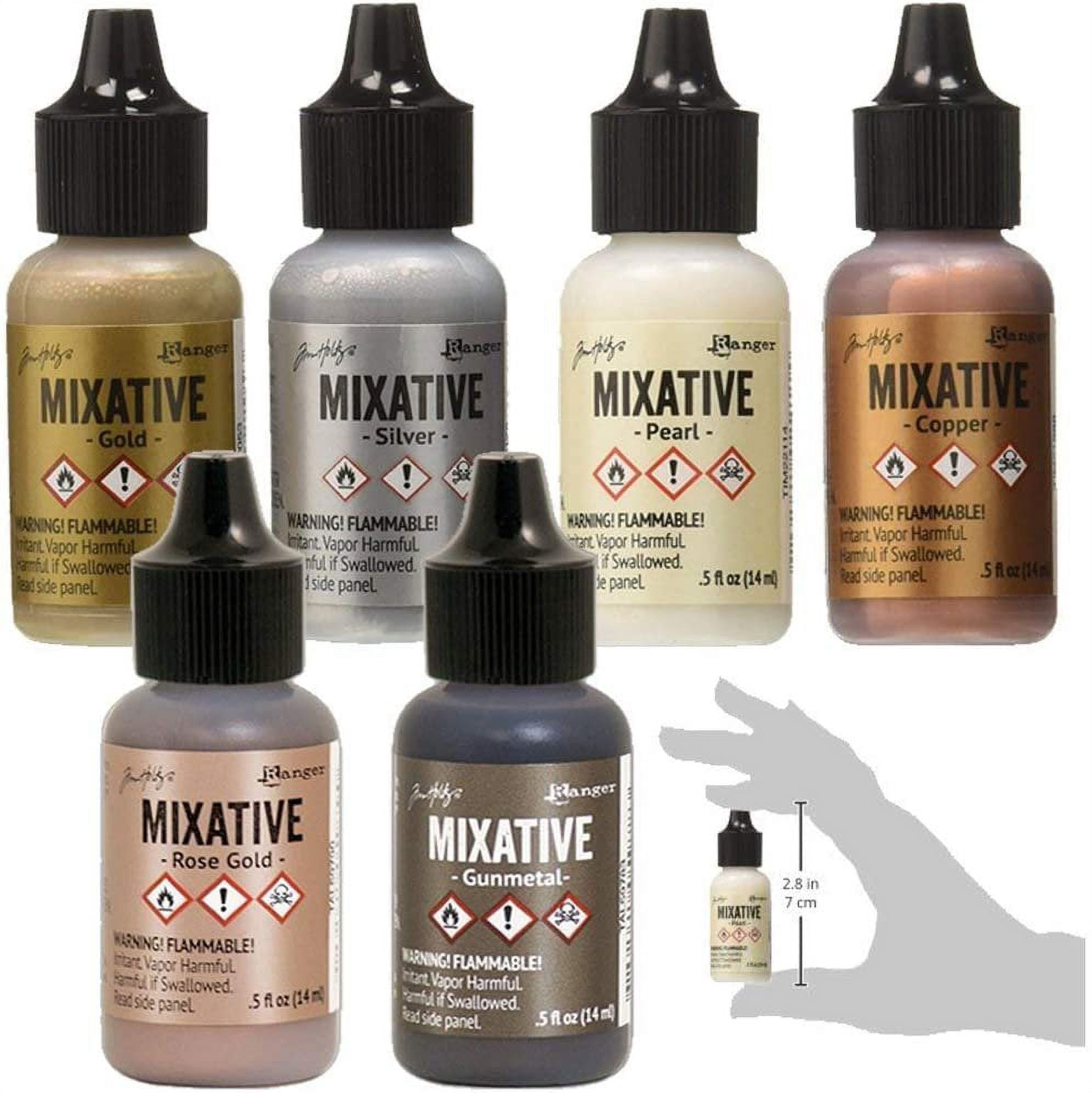 Ranger Tim Holtz Metallic Mixatives  Bundle of 6 Colors: Silver, Gold, Rose Gold, Gunmetal, Pearl, Copper