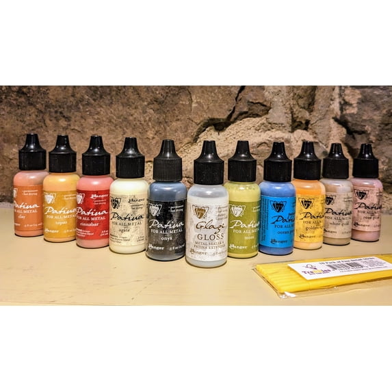 Ranger Vintaj Patina Bundle #2 - Patina Inks and Glaze Sealer for Metal and Jewelry Projects with Trebbies Blending Sticks