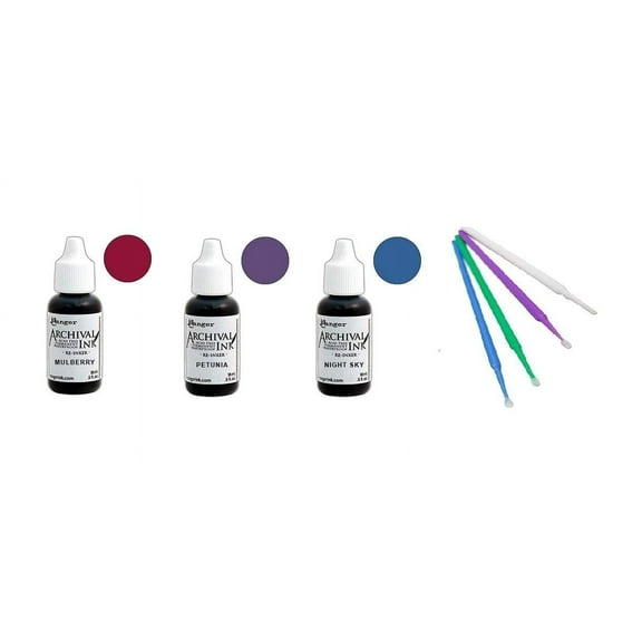 Ranger Wendy Vecchi Archival Ink Bundle - Mulberry, Night Sky, and Petunia 3 Reinker Set