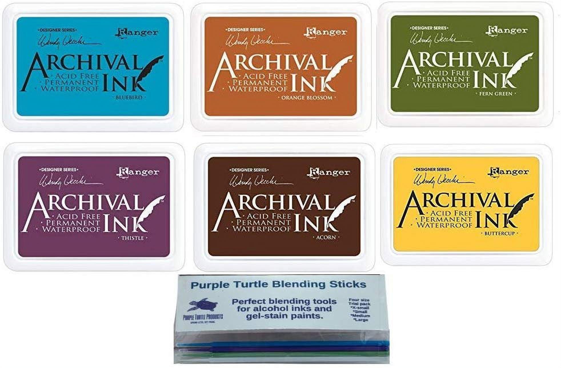 Ranger - Wendy Vecchi Archival Ink Pads Fall Favorites- 6 Item Bundle - Acorn, Thistle, Fern Green, Orange Blossom, Buttercup, and Bluebird