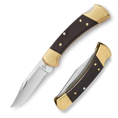 Buck Knives 112 Ranger Hunting Knife, 3" Folding Knife Blade, Ebony/Brass Handle, 5.6 oz