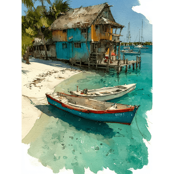 Rangiroa French Polynesia Watercolor Beach Canvas Vacation Wall Decor