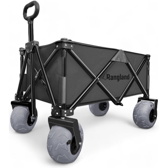 Rangland Beach Wagon With Big Wheels For Sand - All Terrain Steel Frame Utility Cart with 9" Pneumatic Tires, Collapsible Folding Design - Sand Warrior Pro Series II (black)