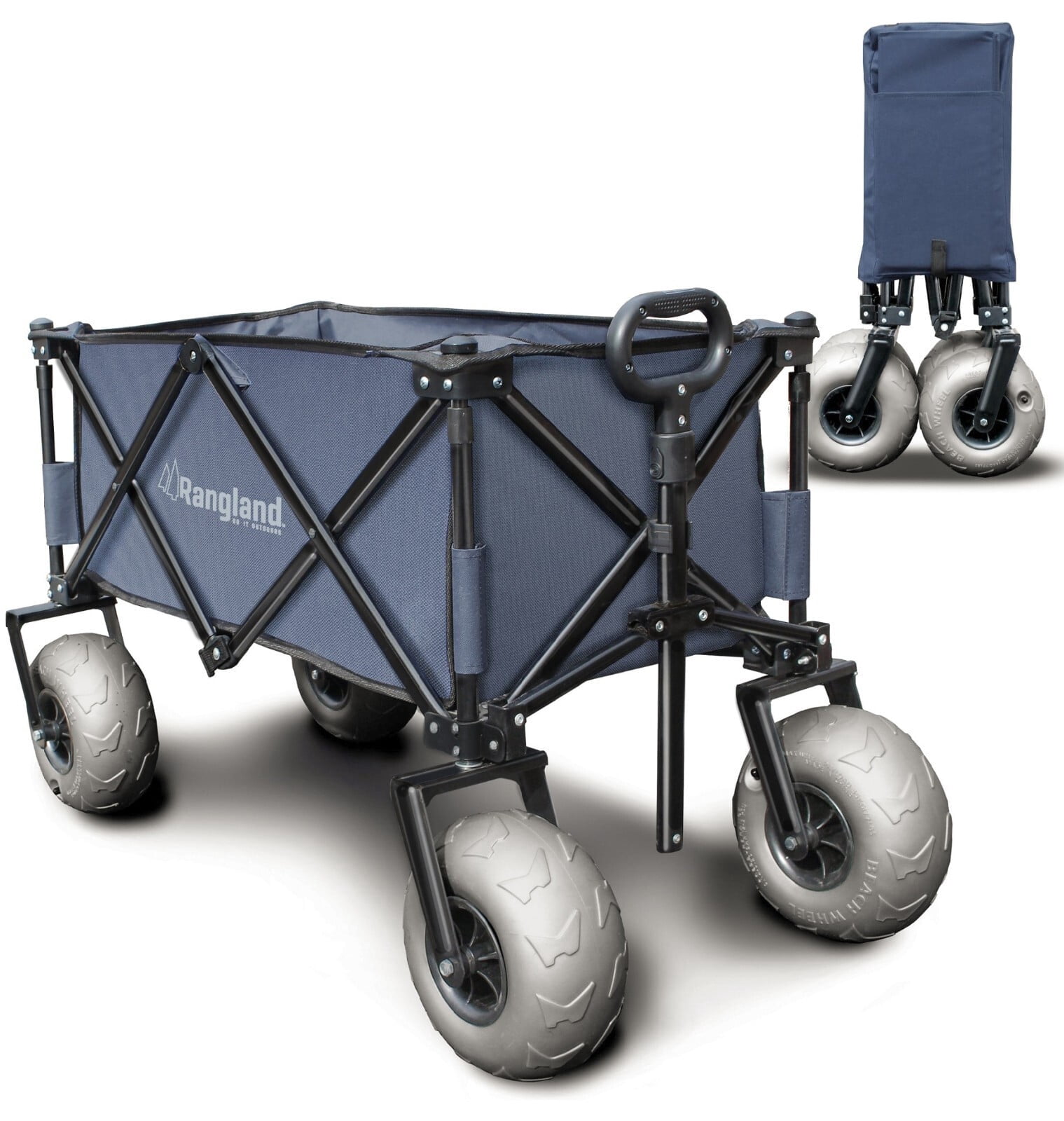 Rangland Beach Wagon With Big Wheels For Sand - All Terrain Steel Frame Utility Cart with 9" Pneumatic Tires, Collapsible Folding Design - Sand Warrior Pro Series II (Blue)