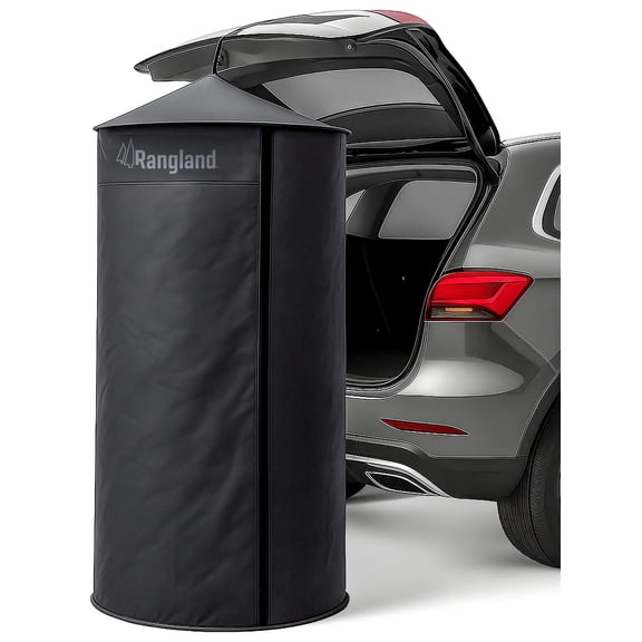 Rangland Portable Changing Room Tent - Instant Pop Up Privacy Pod with Suction Cup for SUV Liftgate, for Camping, Shower, Beach and Toilet Stall (Carrying Bag Included) Black