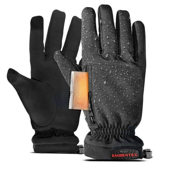 Rangland Waterproof Winter Gloves with Hand Warmer Pocket and Touchscreen Fingers (Includes 6 Air Activated Hand Warmers) Adult Size Small