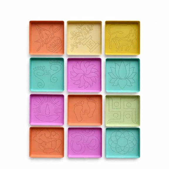 Rangoli Kolam Stencil Set of 12, Diwali Decoration Items, Rangoli Making Stencils for Floor Decorations, Reusebale Rangoli Stencils Pongal Onam Diwali Housewarming Decor (9 CM Square)