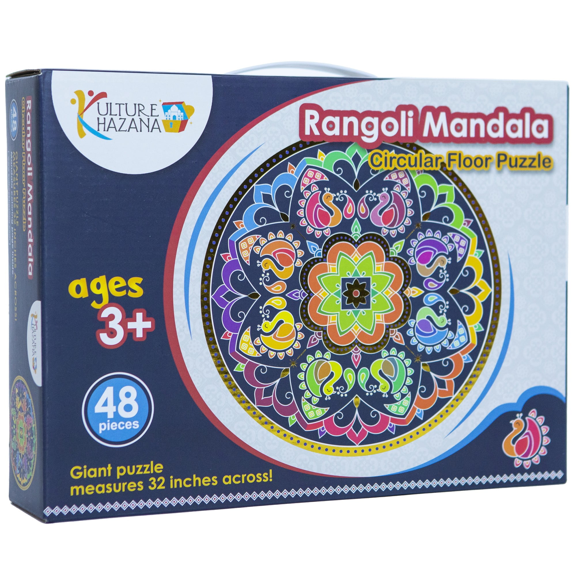 Rangoli Mandala 32" Round Floor Puzzle - 48 Pieces, Indian Art For Holi, Family & Kids