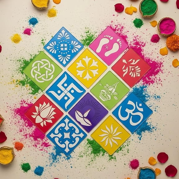 Rangoli Stencil Set of 12, Diwali Decoration Items, Rangoli Making Tools Kit Stencils for Floor Decorations, Reusebale Rangoli Stencils (10.5 CM Square)