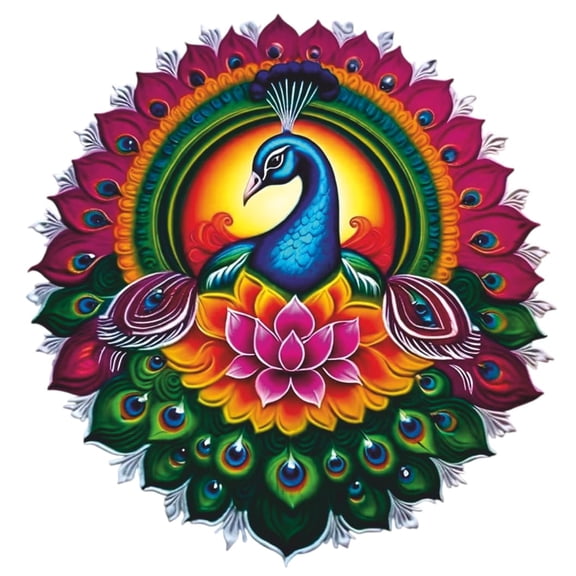 Rangoli Stickers for Door Entrance (Size-30x30Cm) Self Adhesive Rangoli Stickers for Pooja Room | Rangoli for Diwali Decoration Stickers for Floor-Vinyl (D-507)