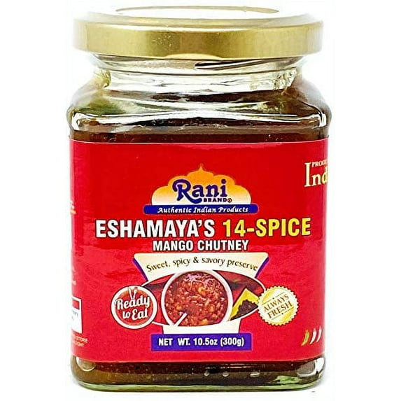 Rani 14-Spice Eshamaya's Mango Chutney (Indian Preserve) 10.5oz (300g) Glass Jar, Ready to eat, Vegan ~ Gluten Free, All Natural, NON-GMO