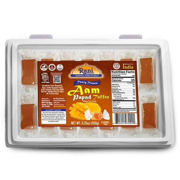 Rani Aam (Mango Fruit Snack) Toffee Candy Treat, 5.25oz (150g), Individually Wrapped in Candy Box ~ All Natural | Vegan | Gluten Friendly | Kosher | Indian Origin & Taste
