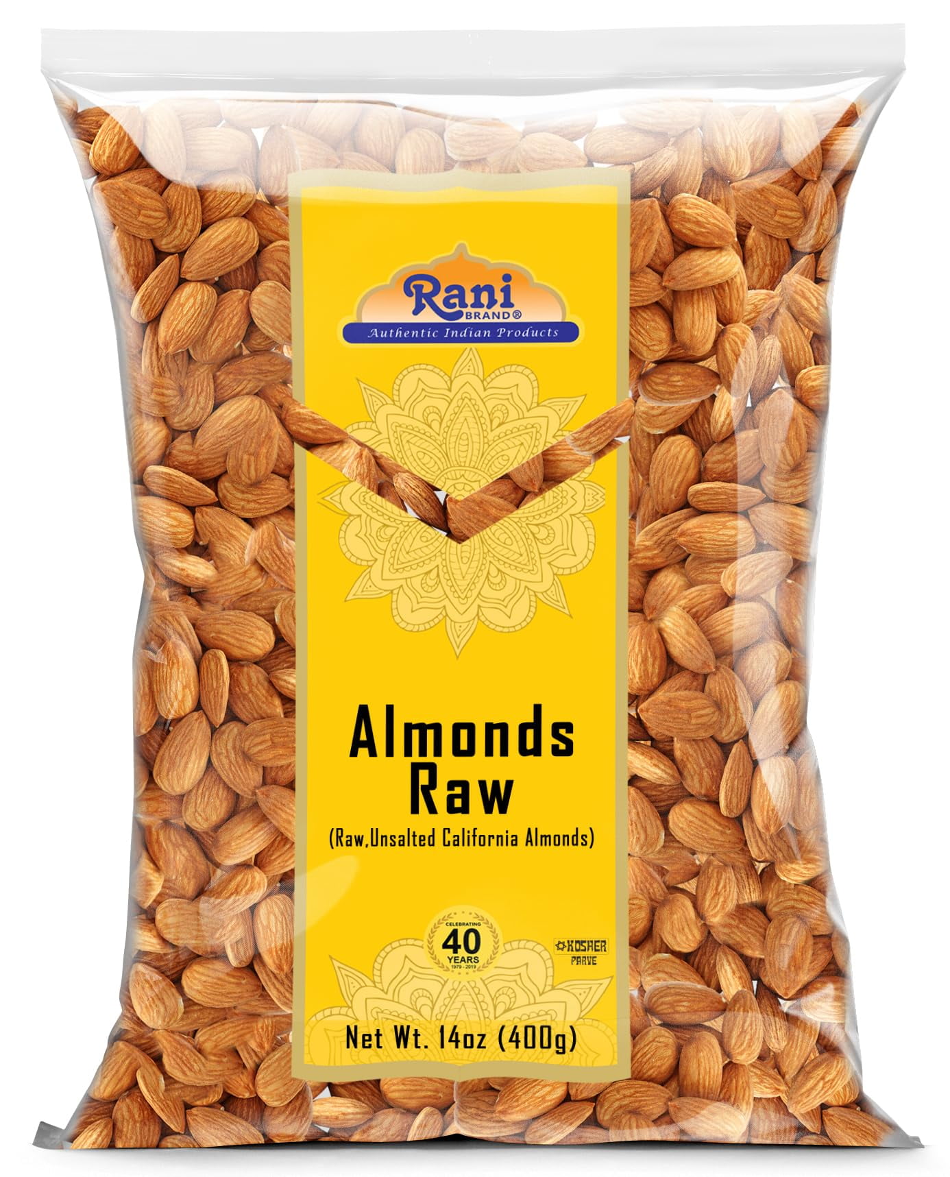 Rani Almonds, Raw Whole With Skin (uncooked, unsalted) 14oz (400g ...
