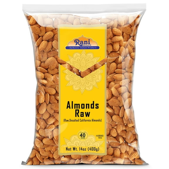 Rani Almonds, Raw Whole With Skin (uncooked, unsalted) 14oz (400g) ~ All Natural | Vegan | Kosher | Gluten Friendly | Fresh Product of USA ~ California Shelled Almonds