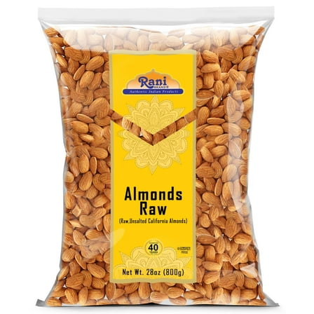 Rani Almonds, Raw Whole With Skin (uncooked, unsalted) 28oz (800g) ~ All Natural | Vegan | Kosher | Gluten Friendly | Fresh Product of USA ~ California Shelled Almonds