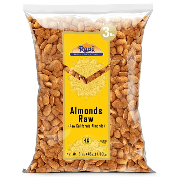 Rani Almonds, Raw Whole With Skin (uncooked, unsalted) 48oz (3lbs) 1.36kg ~ All Natural | Vegan | Kosher | Gluten Friendly | Fresh Product of USA ~ California Shelled Almonds