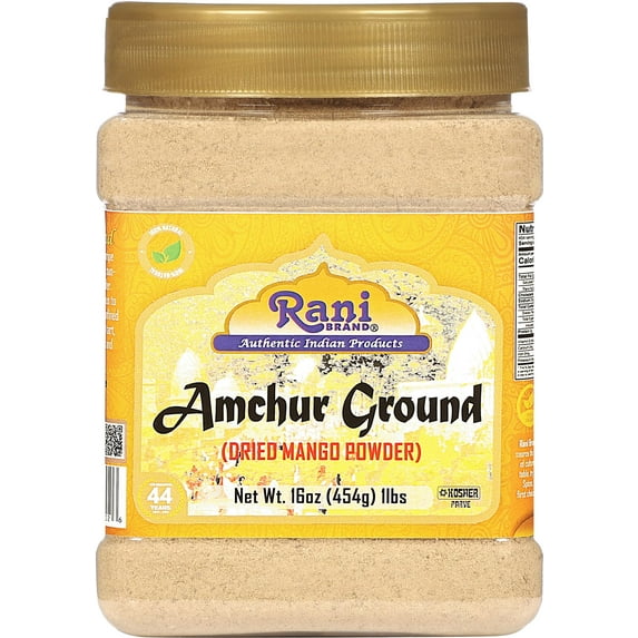 Rani Amchur (Mango) Ground Powder 16oz (1lb) 454g PET Jar ~ All Natural | Indian Origin | No Color | Gluten Friendly | Vegan | NON-GMO | Kosher | No Salt or fillers
