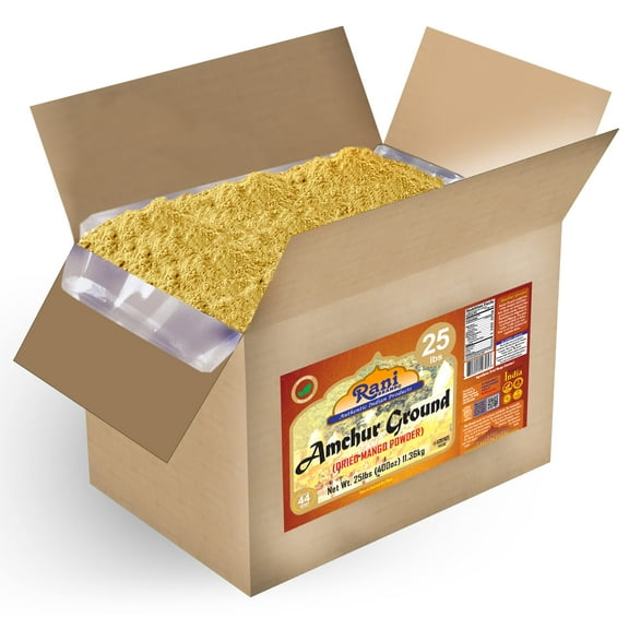 Rani Amchur (Mango) Ground Powder Spice 400oz (25lbs) 11.36kg Bulk Box ~ All Natural, Indian Origin | No Color | Gluten Friendly | Vegan | NON-GMO | Kosher | No Salt or fillers