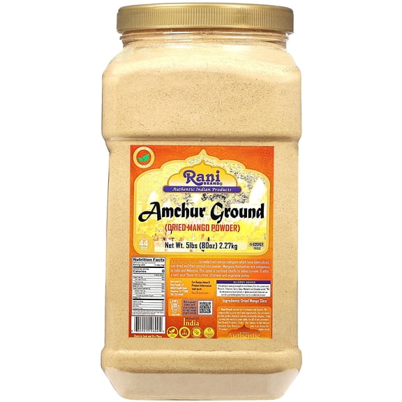 Rani Amchur (Mango) Ground Powder Spice 80oz (5lbs) 2.27kg Bulk PET Jar ~ All Natural, Indian Origin | No Color | Gluten Friendly | Vegan | NON-GMO | Kosher | No Salt or fillers
