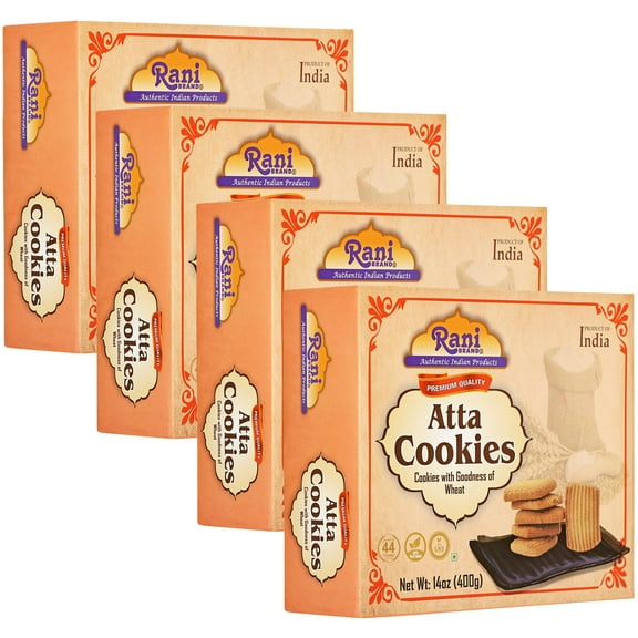 Rani Atta Cookies (Cookies with the Goodness of Wheat) 14oz (400g) Pack of 3+1 FREE Indian Cookies ~ Vegan | Non-GMO | Indian Origin