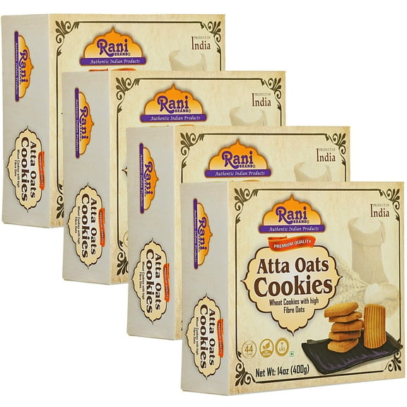 Rani Atta Oats Cookies (Wheat Cookies with High Fibre Oats) 14oz (400g) Pack of 3+1 FREE Indian Cookies ~ All Natural | Vegan | Non-GMO | Indian Origin