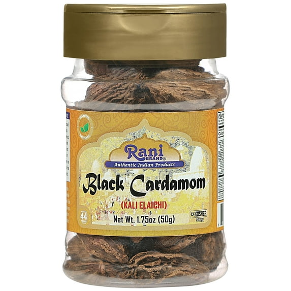 Rani Black Cardamom Pods (Kali Elachi) Whole Indian Spice 1.75oz (50g) PET Jar Natural | Vegan | Gluten Friendly | NON-GMO | Kosher | Indian Origin ~ Smokey | Tsaoko | Cao Guo | Bach Dan Khau | Badi