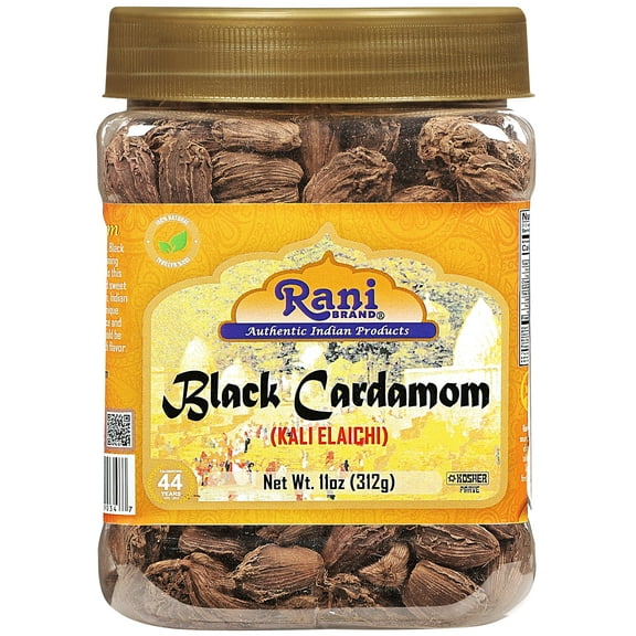 Rani Black Cardamom Pods (Kali Elachi) Whole Indian Spice 11oz (312g) PET Jar ~ Natural | Vegan | Gluten Friendly | NON-GMO | Kosher | Indian Origin | Smokey | Tsaoko | Cao Guo | Bach Dan Khau | Badi