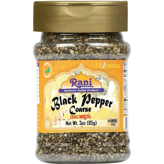 Rani Black Pepper Coarse Ground 28 Mesh (Table Grind), Premium Indian 3oz (85g) PET Jar ~ All Natural | Vegan | Gluten Friendly | NON-GMO | Kosher