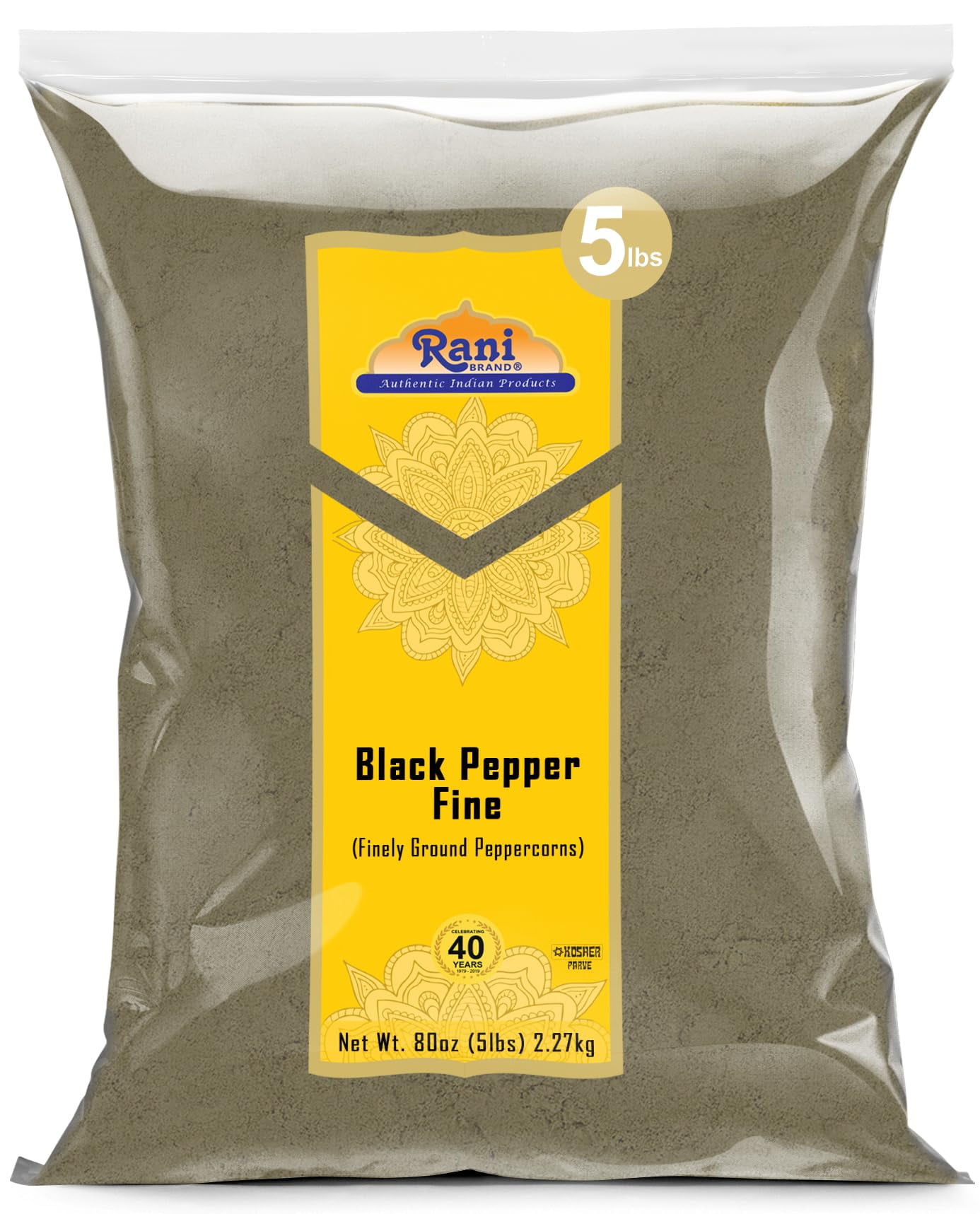 Rani Black Pepper Fine Powder 80 Mesh, 80oz (5lbs) 2.27kg Bulk All