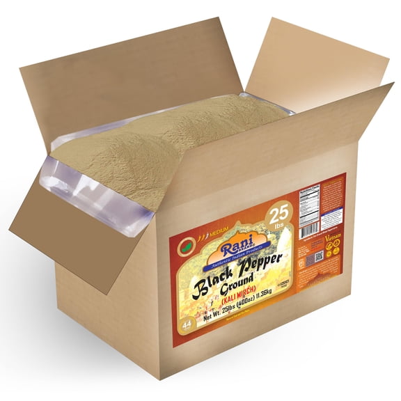Rani Black Pepper Fine Powder 80 Mesh, Premium Indian 400oz (25lbs) 11.36kg Bulk Box ~ All Natural | Vegan | Gluten Friendly | NON-GMO | Kosher
