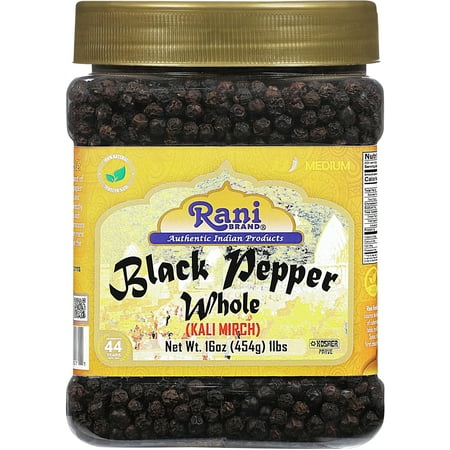 Rani Black Pepper Whole (Peppercorns), Premium Indian MG-1 Grade 16oz (1lb) 454g Bulk PET Jar ~ All Natural | Gluten Friendly | Non-GMO | Kosher | Perfect size for Grinders!