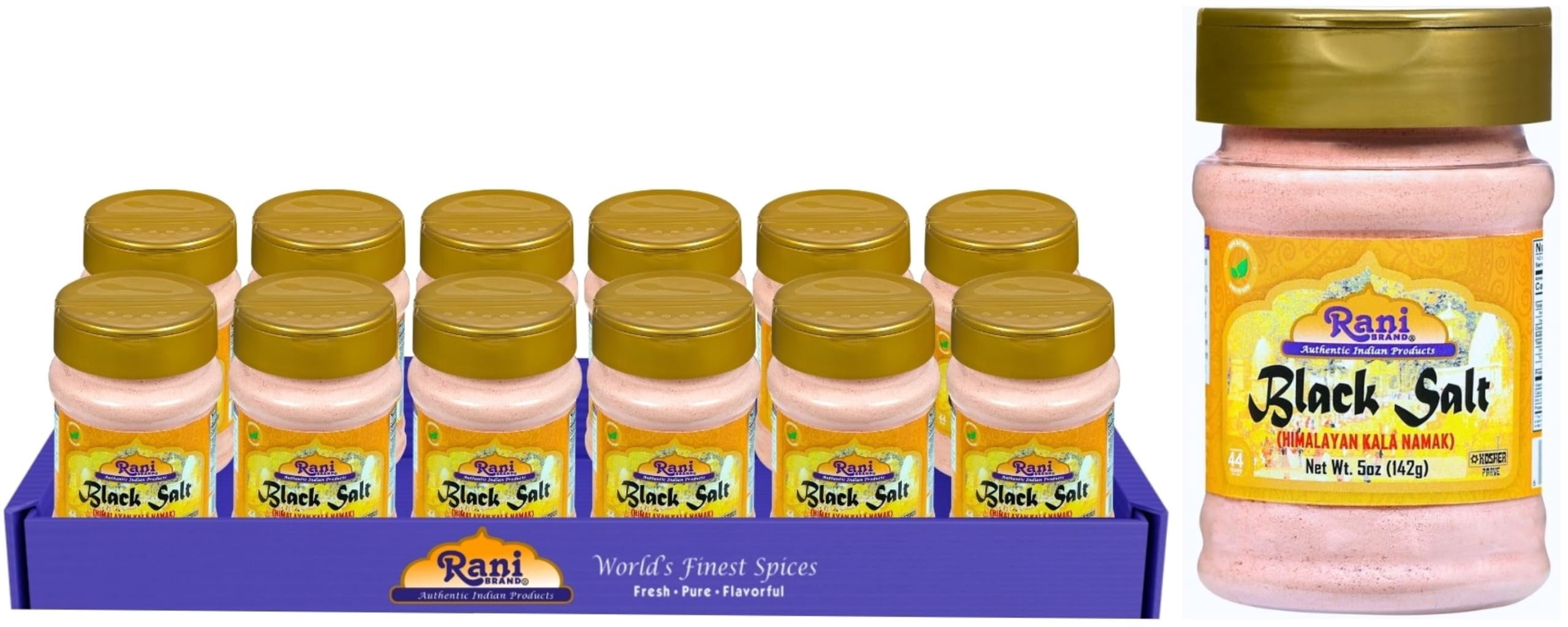 Rani Black Salt Powder (Kala Namak) Mineral 5oz (142g) PET Jar, Pack of 12 ~ Unrefined, Pure and Natural | Vegan | Gluten Friendly | NON-GMO | Kosher | Indian Origin | Perfect for Tofu Scramble