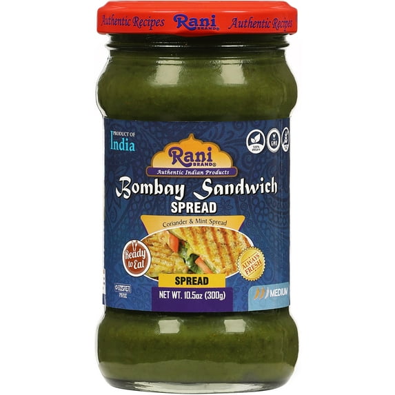 Rani Bombay Sandwich Spread, Mild (Mint & Coriander) 10.5oz (300g) Glass Jar, Ready to Eat ~ Vegan | Gluten Free | NON-GMO | Kosher | Indian Origin