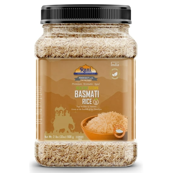 Rani Brown Basmati Rice Extra Long Aged 32oz (2lbs) 908g PET Jar ~ All Natural | Gluten Friendly | Vegan | Indian Origin | Kosher