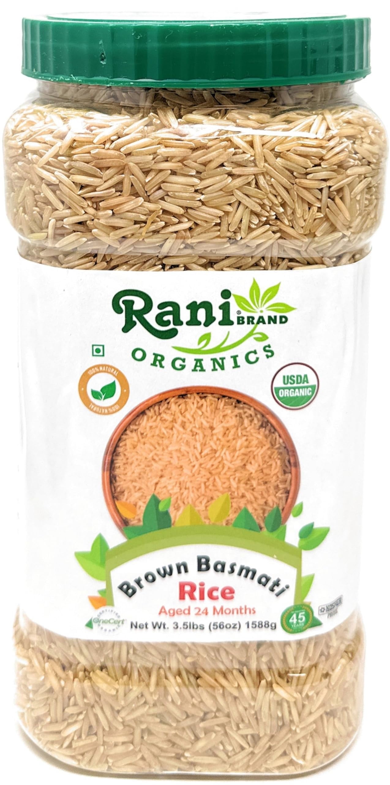 Basmat Rice 503 Rani Brown Basmati Rice Extra Long Aged 56oz (3.5lbs) 1.59kg PET Jar ...