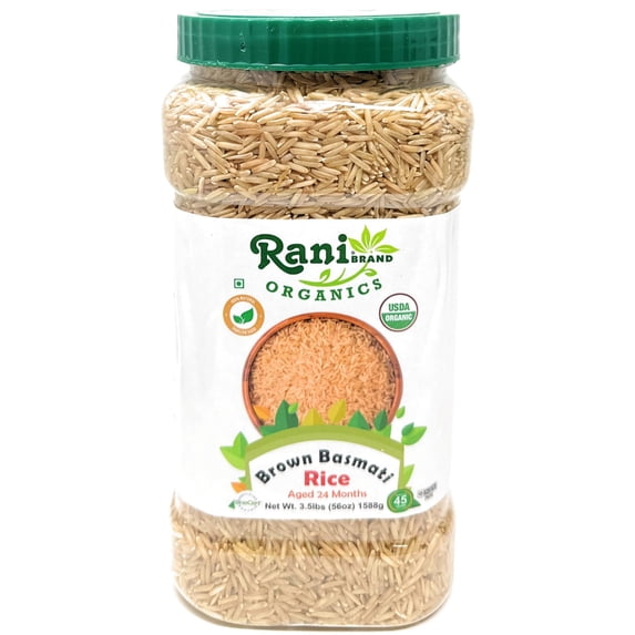 Rani Brown Basmati Rice Extra Long Aged 56oz (3.5lbs) 1.59kg PET Jar ~ All Natural | Gluten Friendly | Vegan | Indian Origin | Kosher | Export Quality | USDA Certified Organic