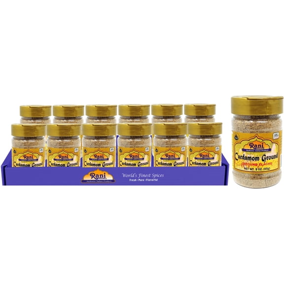 Rani Cardamom (Elachi) Ground, Powder Indian Spice 3oz (85g) PET Jar, Pack of 12 ~ All Natural | No Color Added | Gluten Friendly | Vegan | NON-GMO | Kosher | No Salt or Fillers