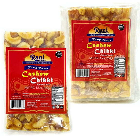 Rani Cashew Chikki (Brittle Candy) 100g (3.5oz) x Pack of 2 ~ All Natural | Vegan | No colors | Gluten Friendly | Indian Origin