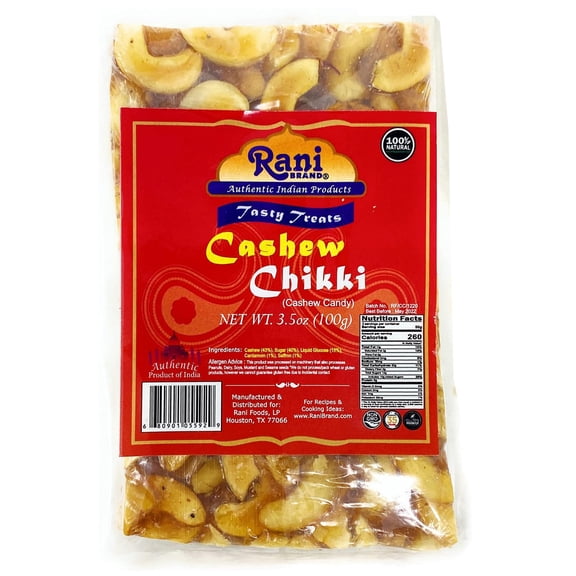 Rani Cashew Chikki (Brittle Candy) 3.5oz (100g) ~ All Natural | Vegan | No colors | Gluten Friendly | Kosher | Indian Origin