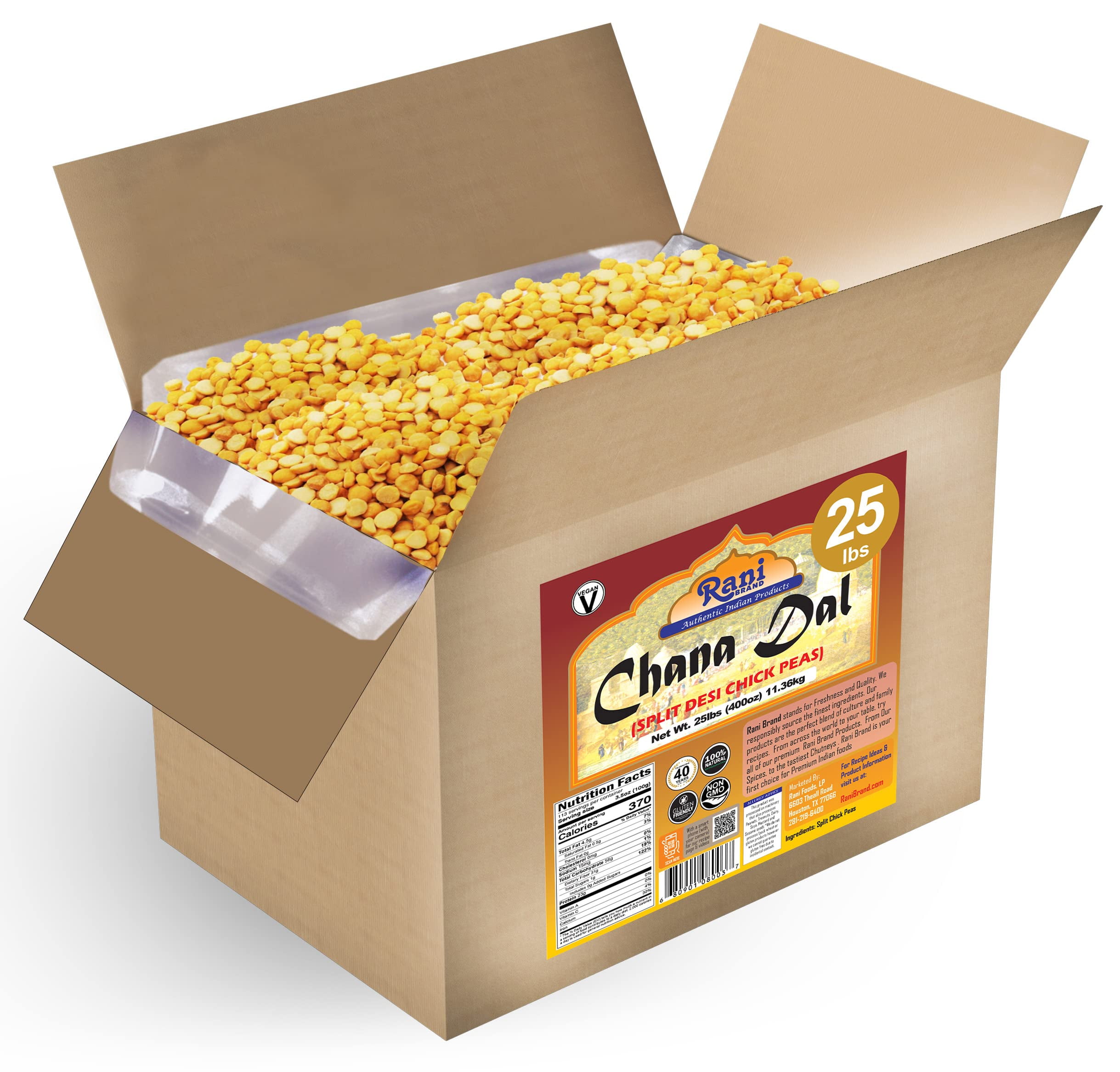 Rani Brand Chana Dal, Split Desi Chickpeas, 25lbs Bulk Box, Vegan ...