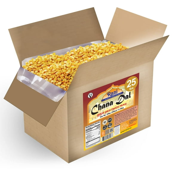 Rani Chana Dal (Split Desi Chickpeas without skin) 400oz (25lbs) 11.36kg Bulk Box ~ All Natural | Gluten Friendly | NON-GMO | Vegan | Indian Origin