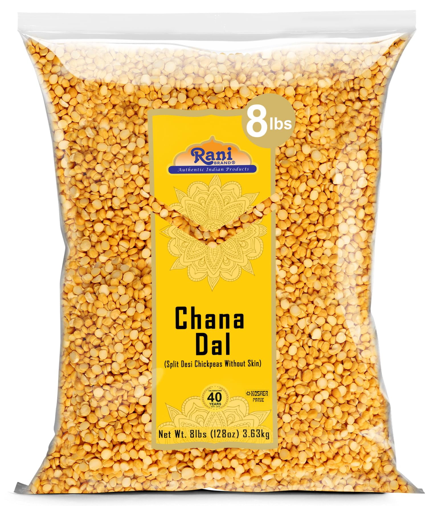 Rani Chana Dal (Split Desi Chickpeas without skin) Indian Lentils, 128oz (8lbs) 3.63kg, Bulk