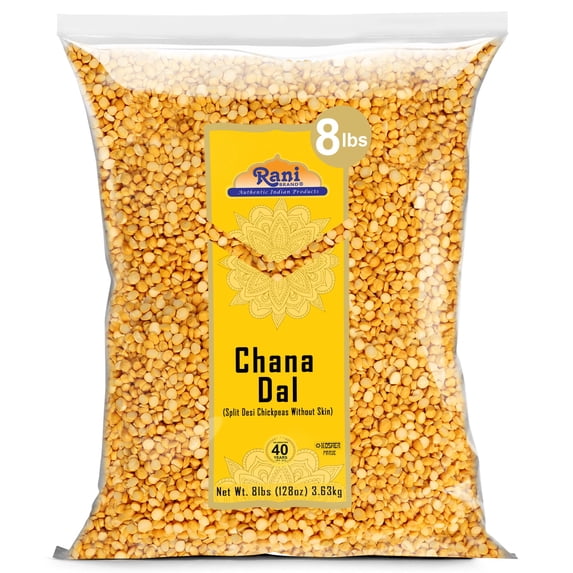 Rani Chana Dal (Split Desi Chickpeas without skin) Indian Lentils, 128oz (8lbs) 3.63kg, Bulk ~ All Natural | Gluten Friendly | NON-GMO | Kosher | Vegan | Indian Origin