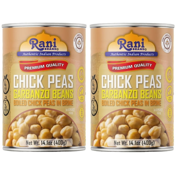 Rani Chick Peas, Garbanzo Beans (Boiled Chick Peas in Brine) Kabuli Chana 14oz (400g) Pack of 2 ~ Easy Open Can | All Natural | Vegan | Gluten Friendly | NON-GMO | Kosher | Indian Origin