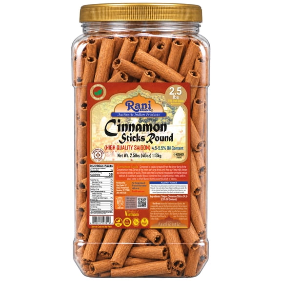 Rani Cinnamon Sticks 40oz (2.5lbs) 1.13kg Bulk PET Jar - 220 -250 Sticks - Strong Aroma, Perfect for Baking, Cooking & Beverages | 3+ Inches Length - Cassia Saigon Cinnamon from Vietnam | Kosher