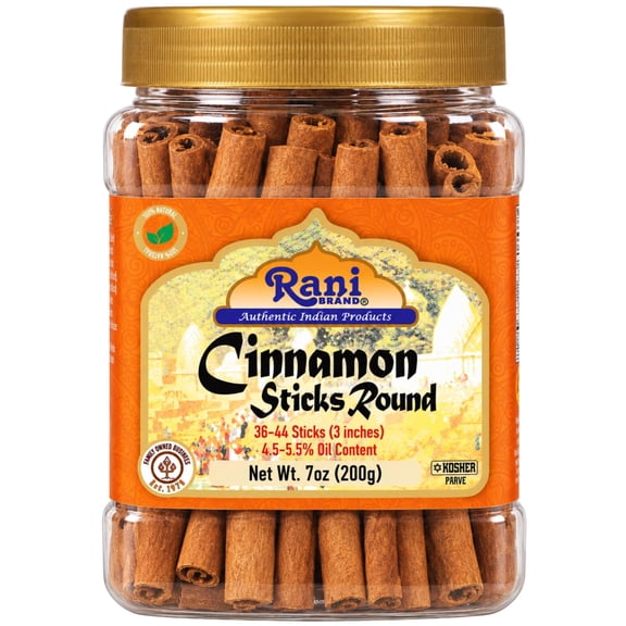 Rani Cinnamon Sticks 7oz (200g) PET Jar - 36-44 Sticks - Strong Aroma, Perfect for Baking, Cooking & Beverages | 3+ Inches Length - Cassia Saigon Cinnamon from Vietnam | Kosher