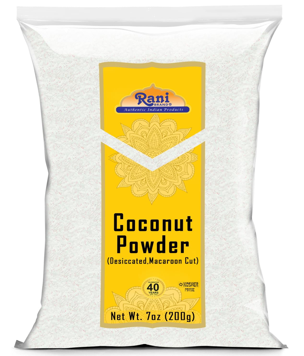 Rani Coconut Fine Powder (Desiccated, Macaroon Cut) 7oz (200g) Raw (uncooked, unsweetened) ~ All Natural | Vegan | Kosher | Gluten Friendly