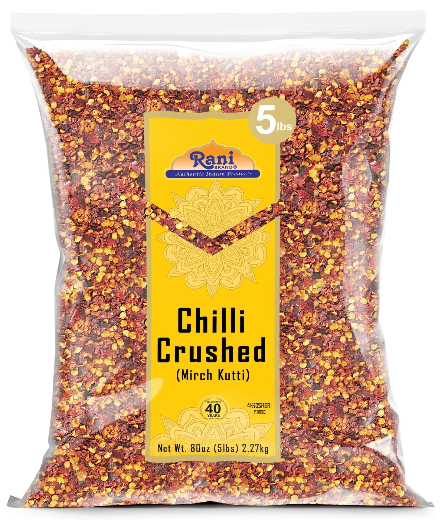 Rani Crushed Red Pepper Flakes Chilli (Pizza Type Cut) 80oz (5lbs) 2.27kg Bulk ~ All Natural, No Color added, Gluten Friendly | Vegan | NON-GMO | Kosher | No Salt or fillers