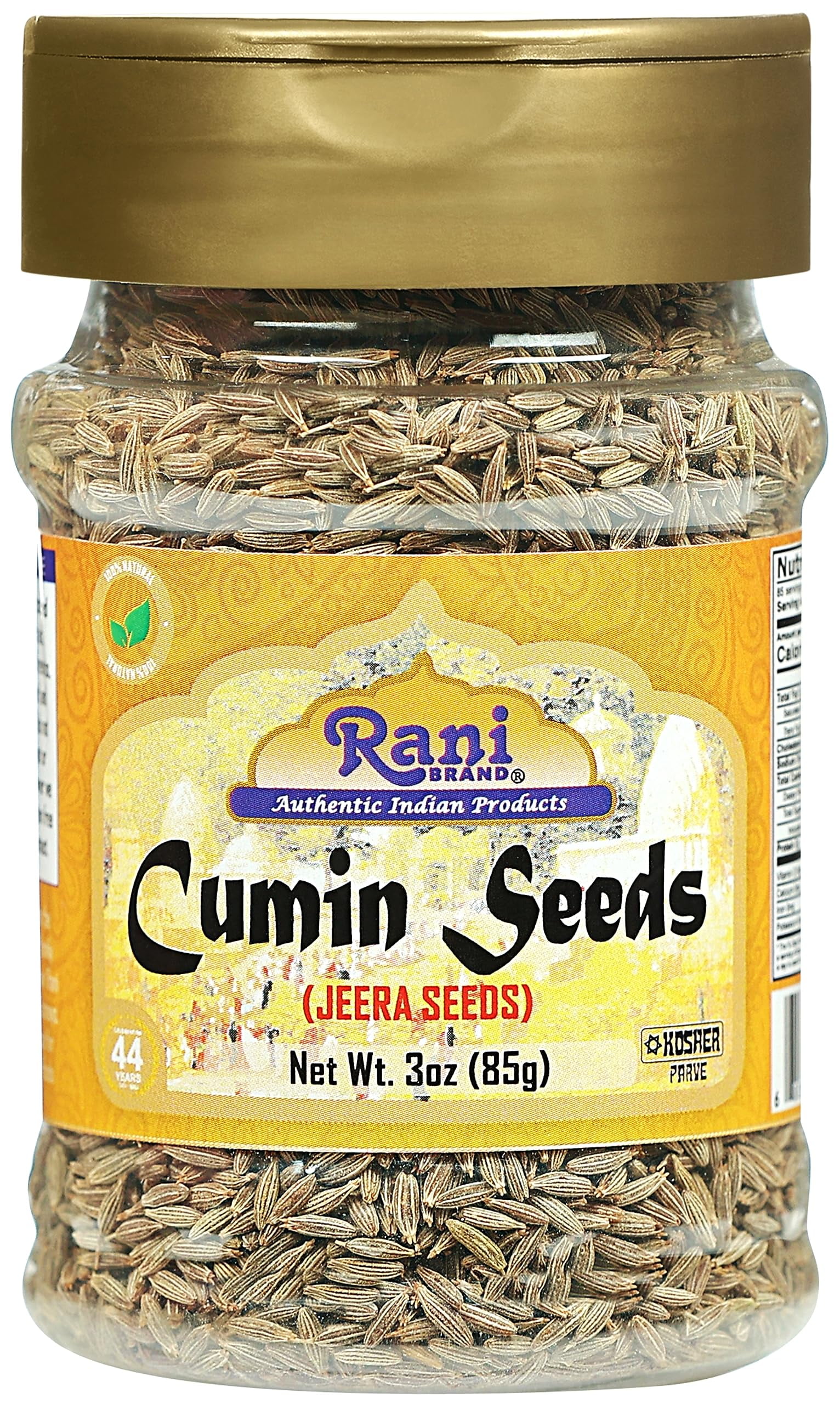 Rani Cumin Seeds Whole (Jeera) Spice 3oz (85g) PET Jar ~ All Natural | Gluten Friendly Ingredients | NON-GMO | Vegan | Indian Origin